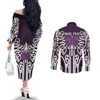 Custom Aotearoa Rangitane Couples Matching Off The Shoulder Long Sleeve Dress and Long Sleeve Button Shirt Maori Tribal Pattern Mix Poutama LT05 - Polynesian Pride