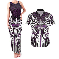 Custom Aotearoa Rangitane Couples Matching Tank Maxi Dress and Hawaiian Shirt Maori Tribal Pattern Mix Poutama LT05 Purple - Polynesian Pride