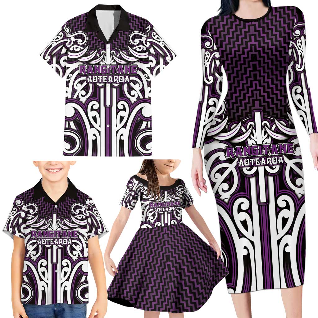 Custom Aotearoa Rangitane Family Matching Long Sleeve Bodycon Dress and Hawaiian Shirt Maori Tribal Pattern Mix Poutama