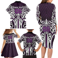 Custom Aotearoa Rangitane Family Matching Long Sleeve Bodycon Dress and Hawaiian Shirt Maori Tribal Pattern Mix Poutama