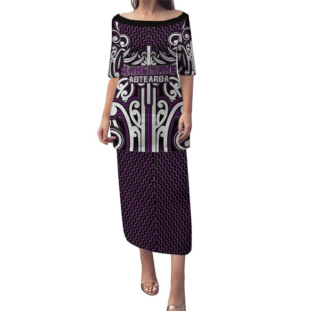 Custom Aotearoa Rangitane Family Matching Puletasi and Hawaiian Shirt Maori Tribal Pattern Mix Poutama LT05 Mom's Dress Purple - Polynesian Pride