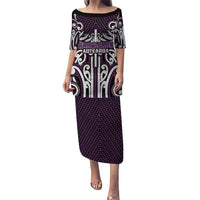 Custom Aotearoa Rangitane Family Matching Puletasi and Hawaiian Shirt Maori Tribal Pattern Mix Poutama LT05 Mom's Dress Purple - Polynesian Pride