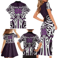Custom Aotearoa Rangitane Family Matching Short Sleeve Bodycon Dress and Hawaiian Shirt Maori Tribal Pattern Mix Poutama