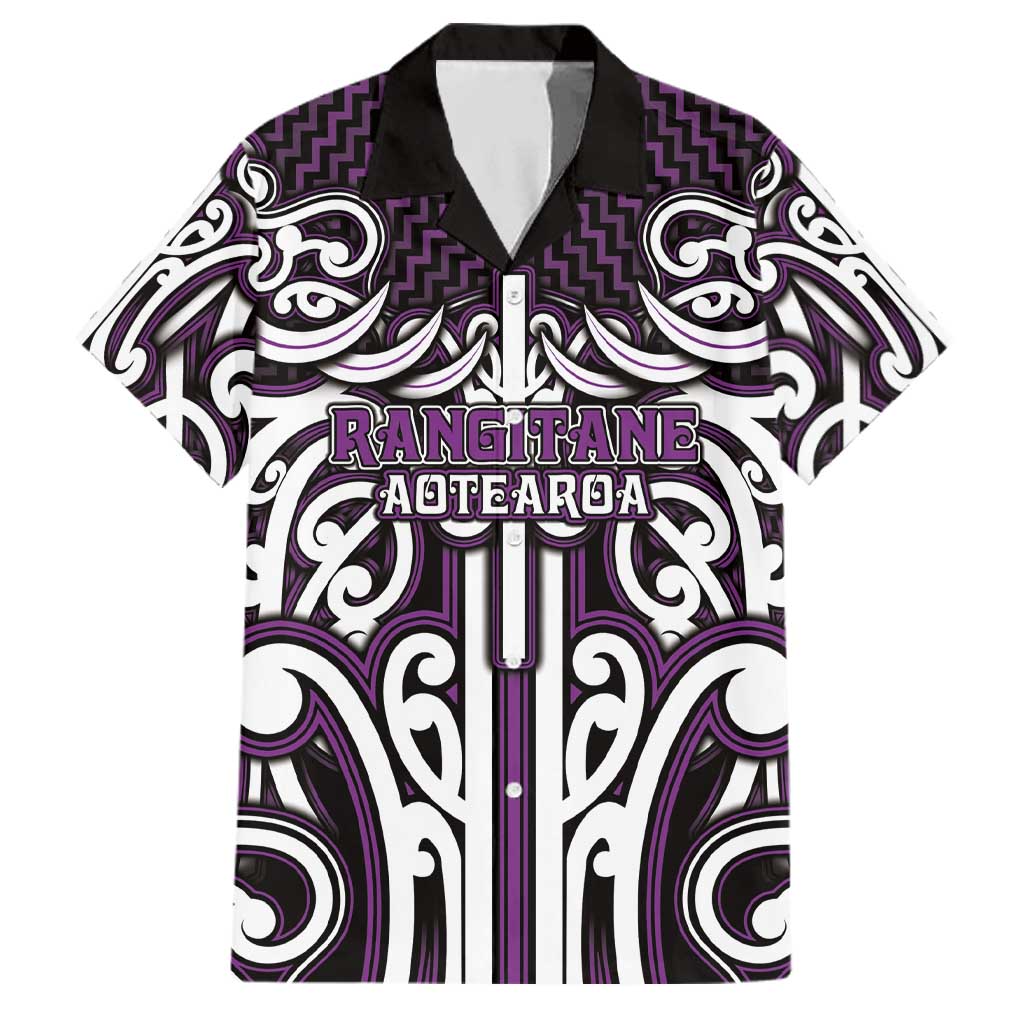 Custom Aotearoa Rangitane Family Matching Summer Maxi Dress and Hawaiian Shirt Maori Tribal Pattern Mix Poutama LT05 Dad's Shirt - Short Sleeve Purple - Polynesian Pride
