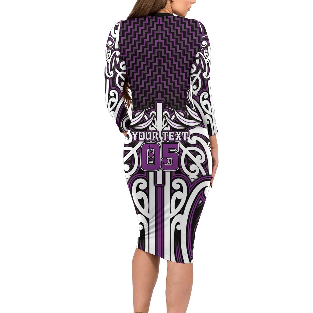 Custom Aotearoa Rangitane Long Sleeve Bodycon Dress Maori Tribal Pattern Mix Poutama