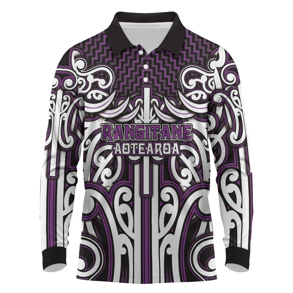 Custom Aotearoa Rangitane Long Sleeve Polo Shirt Maori Tribal Pattern Mix Poutama