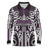 Custom Aotearoa Rangitane Long Sleeve Polo Shirt Maori Tribal Pattern Mix Poutama