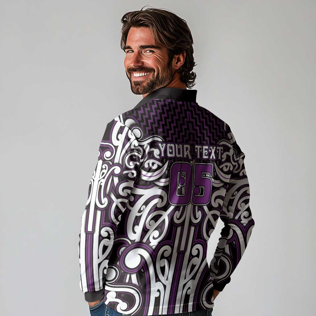 Custom Aotearoa Rangitane Long Sleeve Polo Shirt Maori Tribal Pattern Mix Poutama