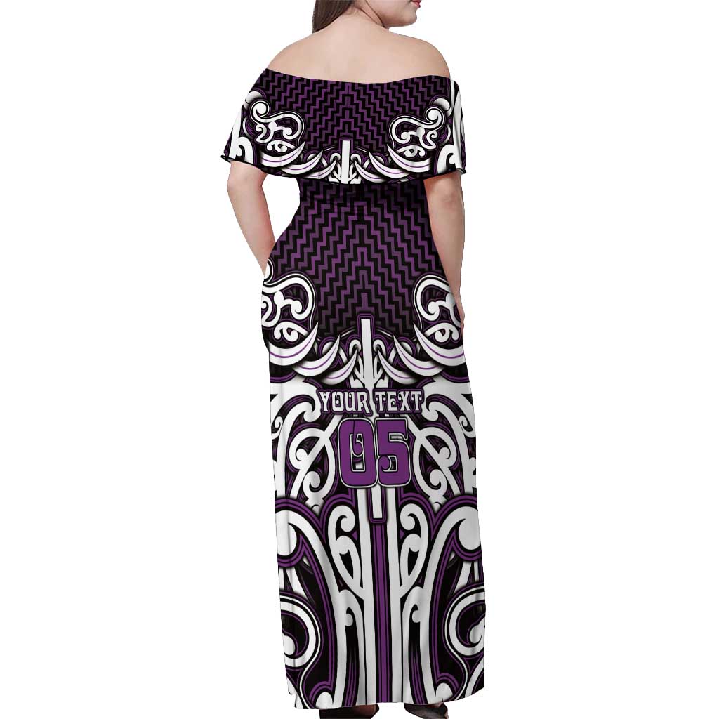 Custom Aotearoa Rangitane Off Shoulder Maxi Dress Maori Tribal Pattern Mix Poutama