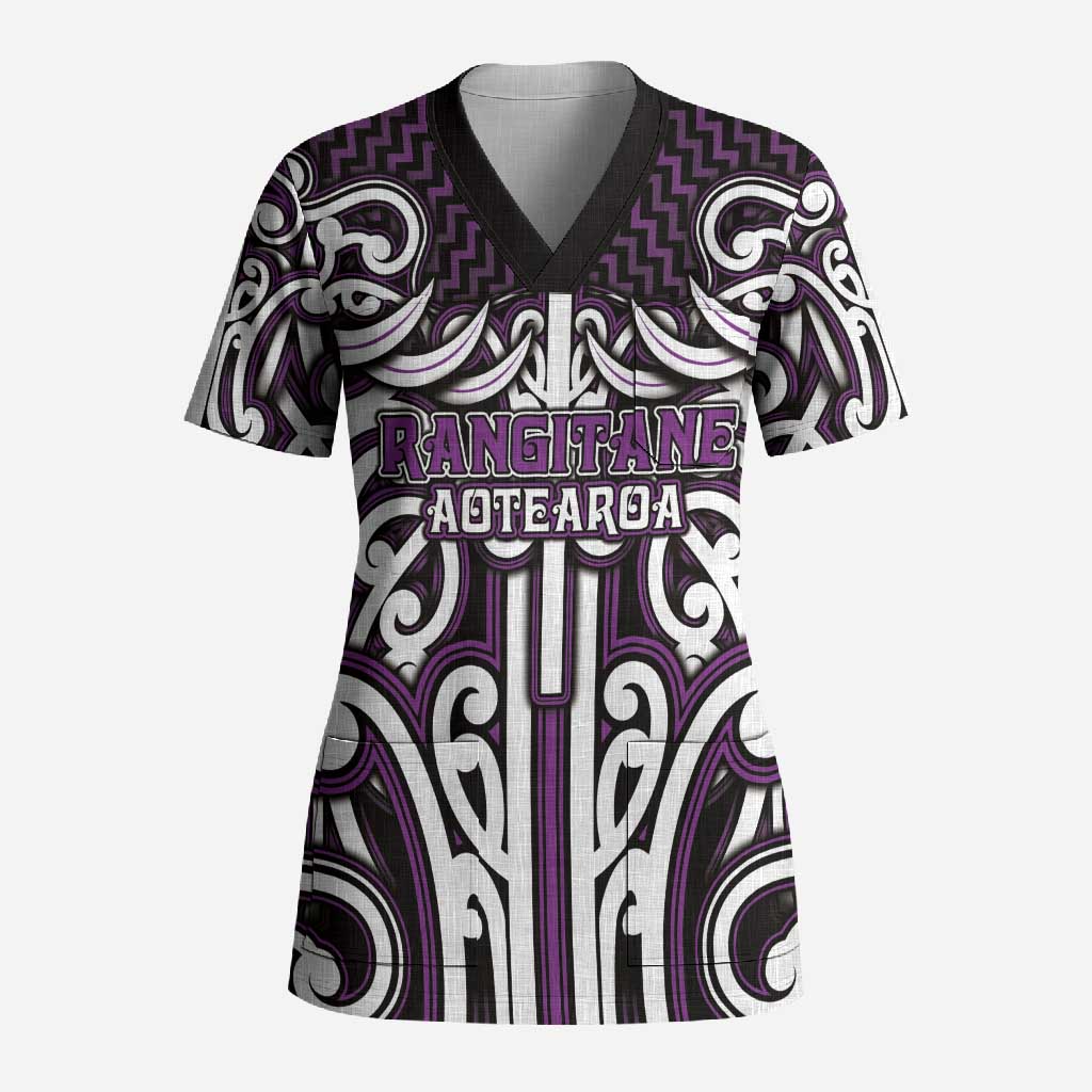 Custom Aotearoa Rangitane Scrub Top Maori Tribal Pattern Mix Poutama LT05 Adult Purple - Polynesian Pride