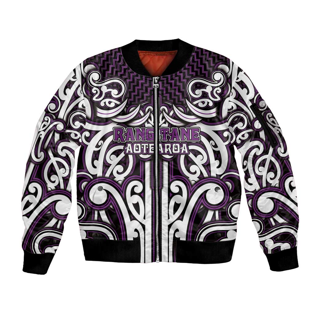 Custom Aotearoa Rangitane Sleeve Zip Bomber Jacket Maori Tribal Pattern Mix Poutama