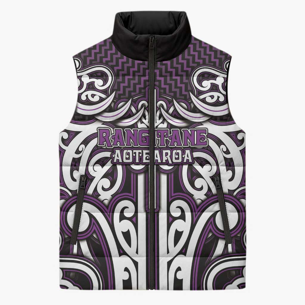Custom Aotearoa Rangitane Sleeveless Puffer Jacket Maori Tribal Pattern Mix Poutama