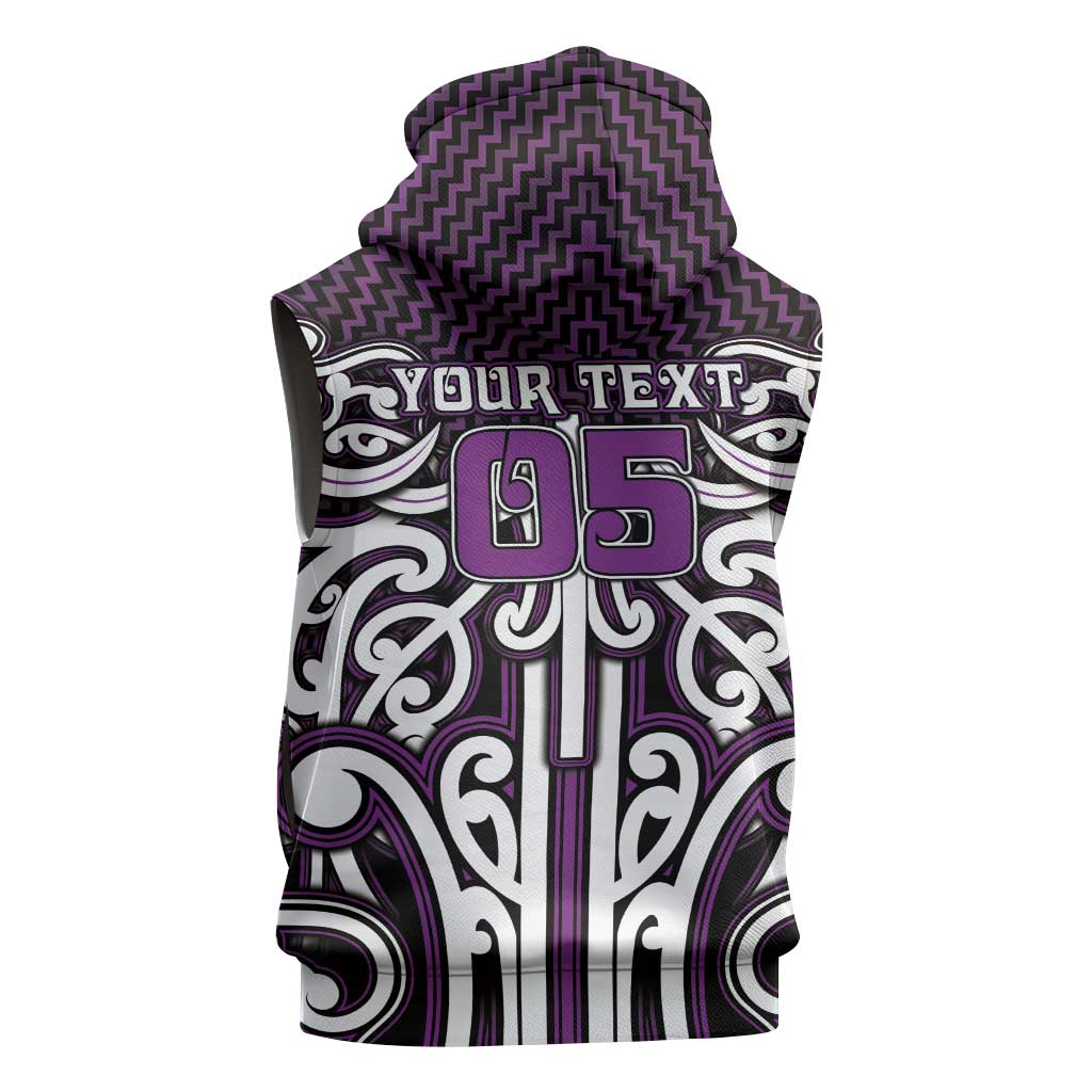 Custom Aotearoa Rangitane Sleeveless Zip Hoodie Maori Tribal Pattern Mix Poutama