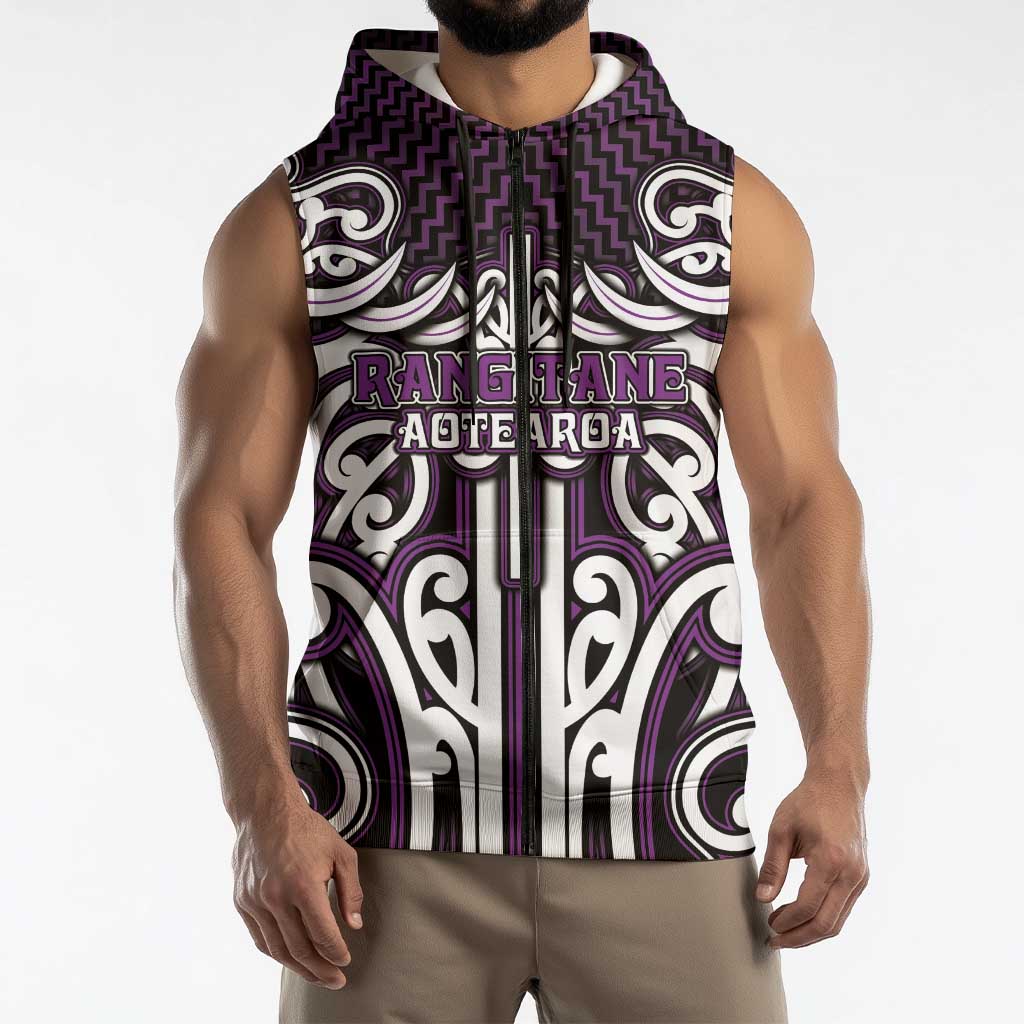 Custom Aotearoa Rangitane Sleeveless Zip Hoodie Maori Tribal Pattern Mix Poutama