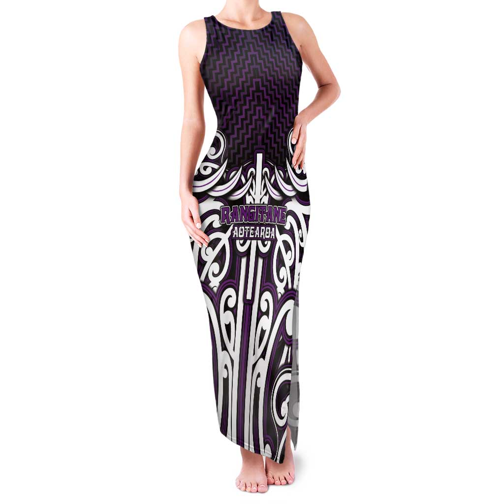 Custom Aotearoa Rangitane Tank Maxi Dress Maori Tribal Pattern Mix Poutama LT05 Women Purple - Polynesian Pride