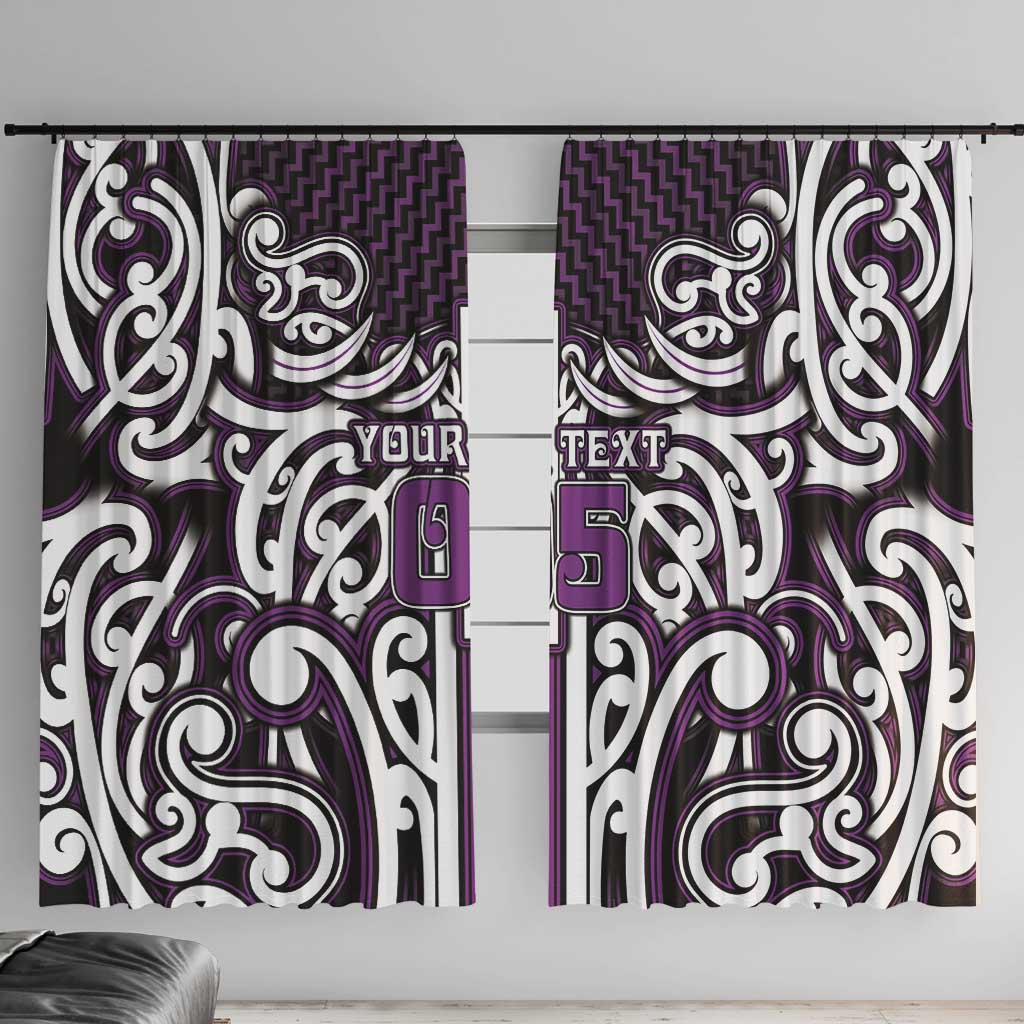 Custom Aotearoa Rangitane Window Curtain Maori Tribal Pattern Mix Poutama LT05 With Hooks Purple - Polynesian Pride