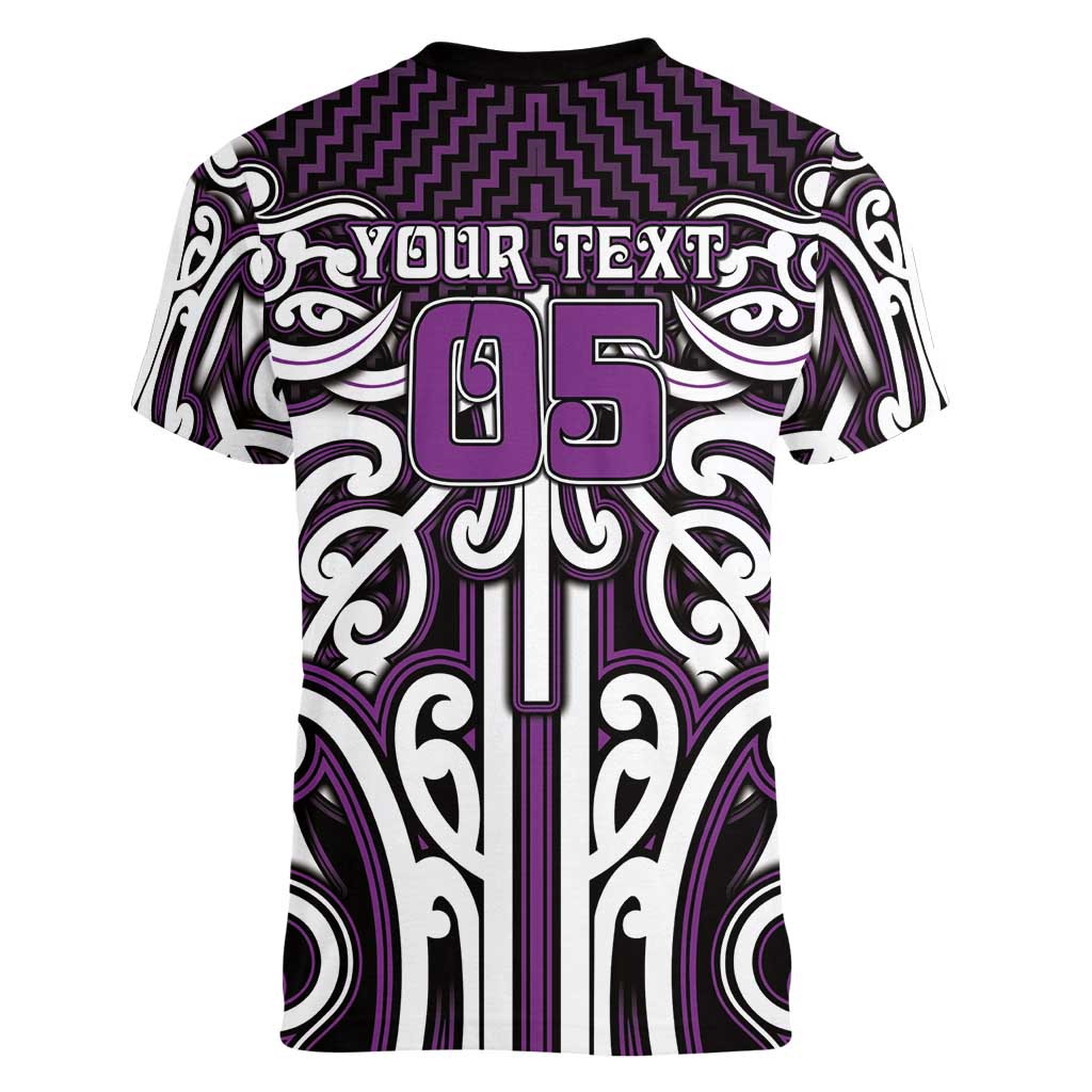 Custom Aotearoa Rangitane Women V-Neck T-Shirt Maori Tribal Pattern Mix Poutama