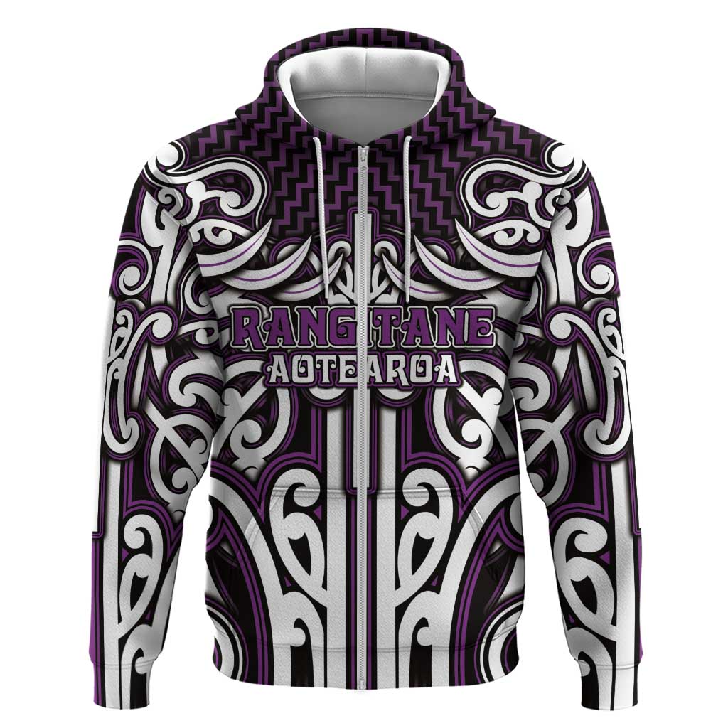 Custom Aotearoa Rangitane Zip Hoodie Maori Tribal Pattern Mix Poutama