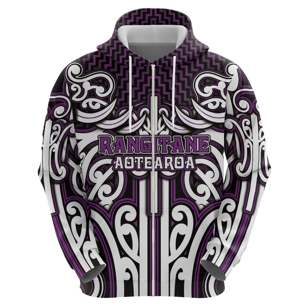 Custom Aotearoa Rangitane Zip Hoodie Maori Tribal Pattern Mix Poutama