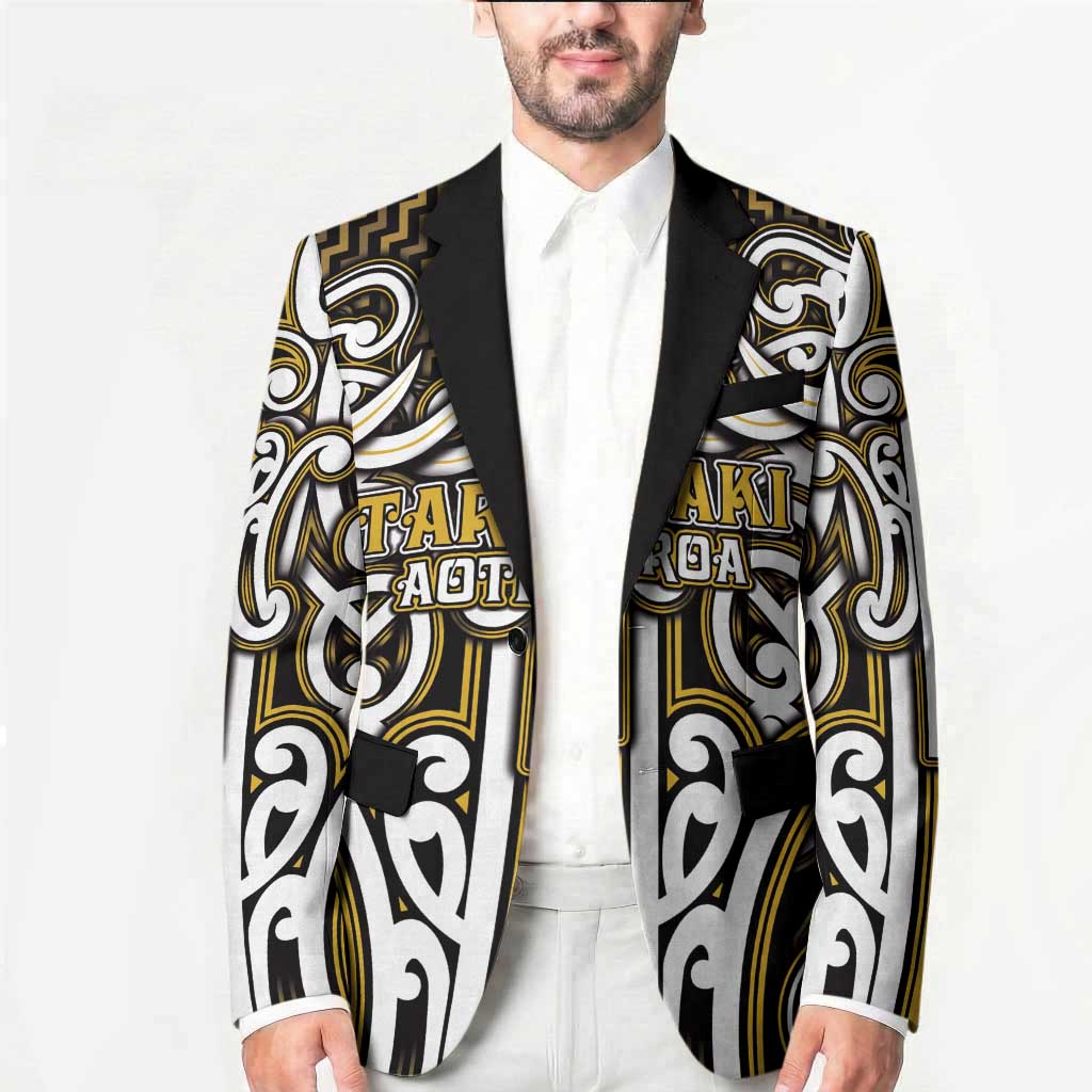 Custom Aotearoa Taranaki Blazer Maori Tribal Pattern Mix Poutama
