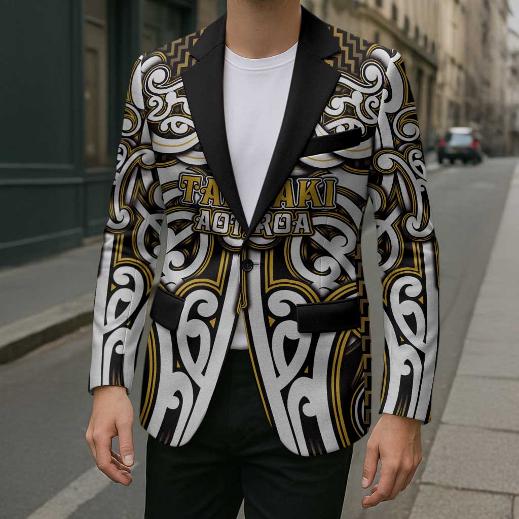 Custom Aotearoa Taranaki Blazer Maori Tribal Pattern Mix Poutama