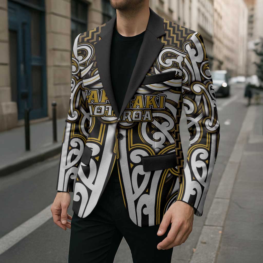 Custom Aotearoa Taranaki Blazer Maori Tribal Pattern Mix Poutama
