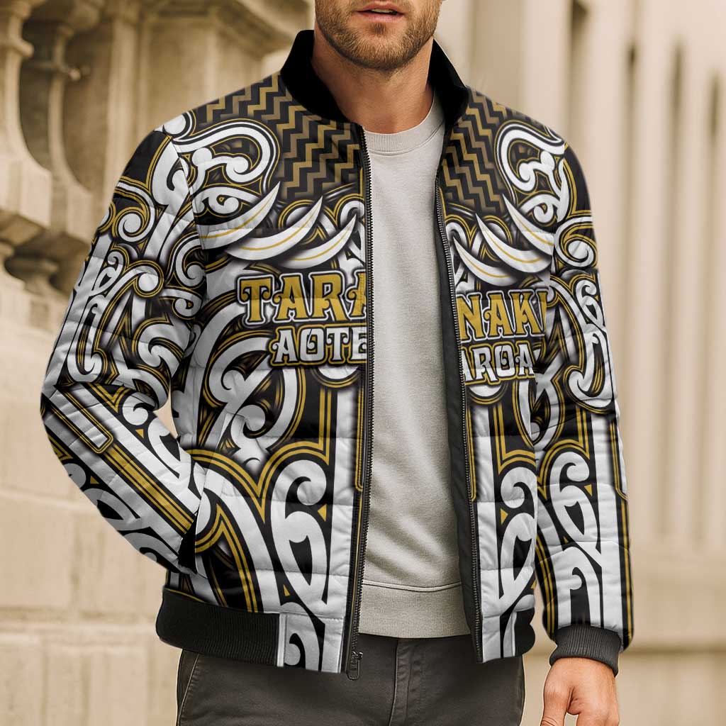 Custom Aotearoa Taranaki Bomber Puffer Jacket Maori Tribal Pattern Mix Poutama LT05 - Polynesian Pride