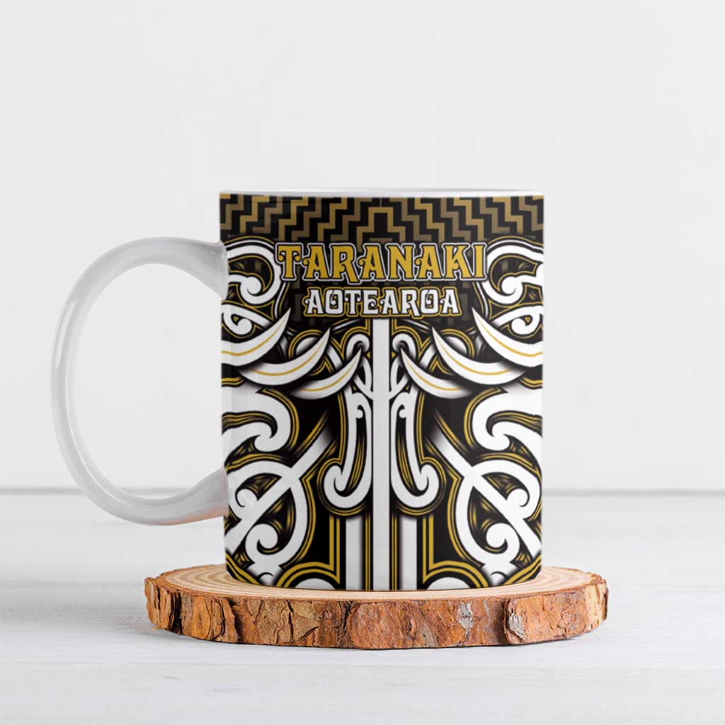 Custom Aotearoa Taranaki Ceramic Mug Maori Tribal Pattern Mix Poutama LT05 Yellow - Polynesian Pride