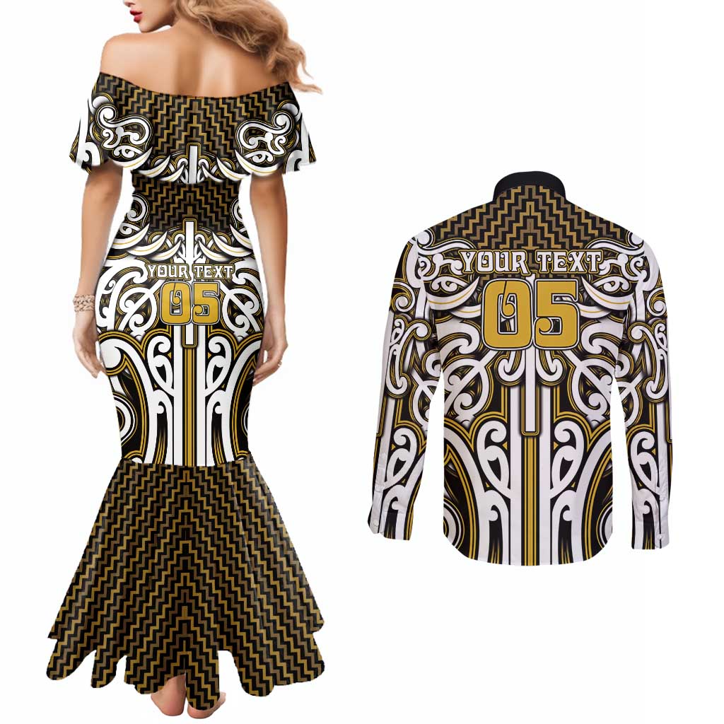 Custom Aotearoa Taranaki Couples Matching Mermaid Dress and Long Sleeve Button Shirt Maori Tribal Pattern Mix Poutama LT05 - Polynesian Pride