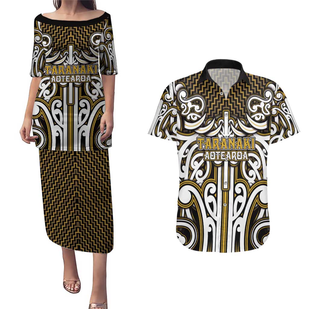 Custom Aotearoa Taranaki Couples Matching Puletasi and Hawaiian Shirt Maori Tribal Pattern Mix Poutama LT05 Yellow - Polynesian Pride