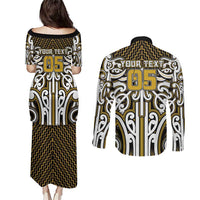 Custom Aotearoa Taranaki Couples Matching Puletasi and Long Sleeve Button Shirt Maori Tribal Pattern Mix Poutama LT05 - Polynesian Pride