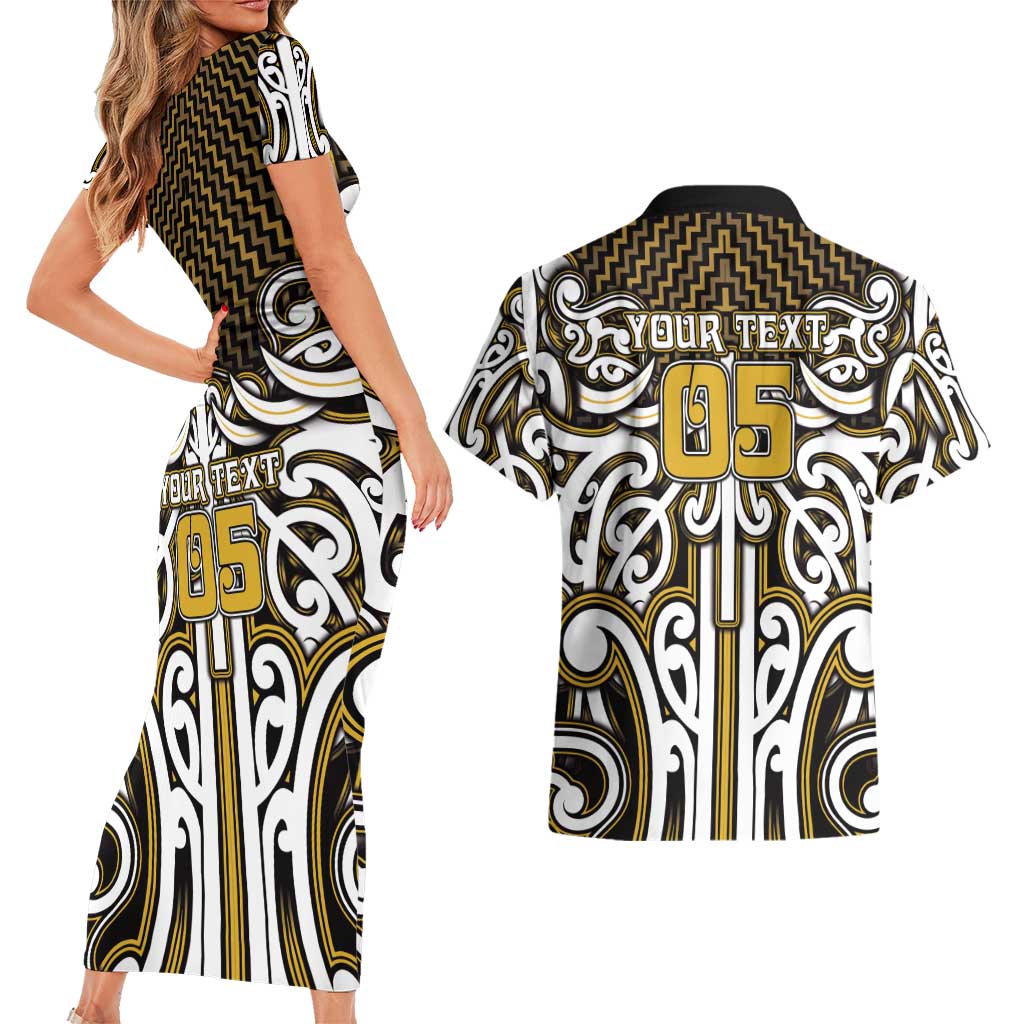 Custom Aotearoa Taranaki Couples Matching Short Sleeve Bodycon Dress and Hawaiian Shirt Maori Tribal Pattern Mix Poutama LT05 - Polynesian Pride