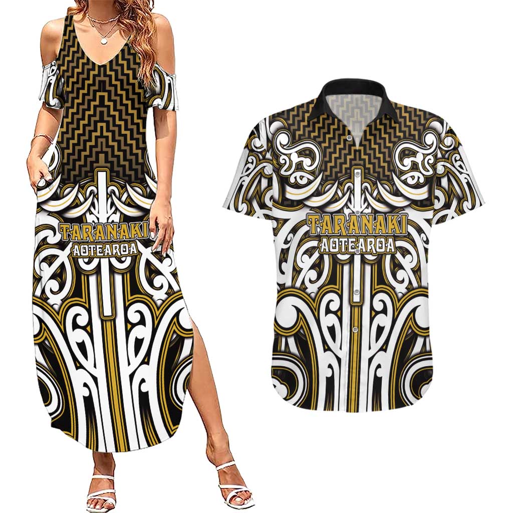 Custom Aotearoa Taranaki Couples Matching Summer Maxi Dress and Hawaiian Shirt Maori Tribal Pattern Mix Poutama LT05 Yellow - Polynesian Pride