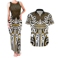 Custom Aotearoa Taranaki Couples Matching Tank Maxi Dress and Hawaiian Shirt Maori Tribal Pattern Mix Poutama LT05 Yellow - Polynesian Pride