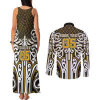 Custom Aotearoa Taranaki Couples Matching Tank Maxi Dress and Long Sleeve Button Shirt Maori Tribal Pattern Mix Poutama LT05 - Polynesian Pride