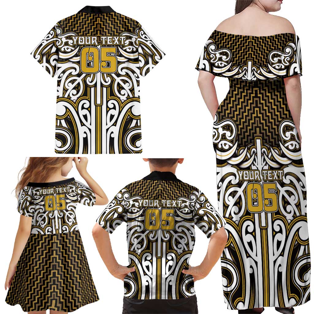 Custom Aotearoa Taranaki Family Matching Off Shoulder Maxi Dress and Hawaiian Shirt Maori Tribal Pattern Mix Poutama