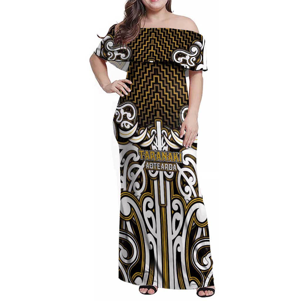 Custom Aotearoa Taranaki Family Matching Off Shoulder Maxi Dress and Hawaiian Shirt Maori Tribal Pattern Mix Poutama