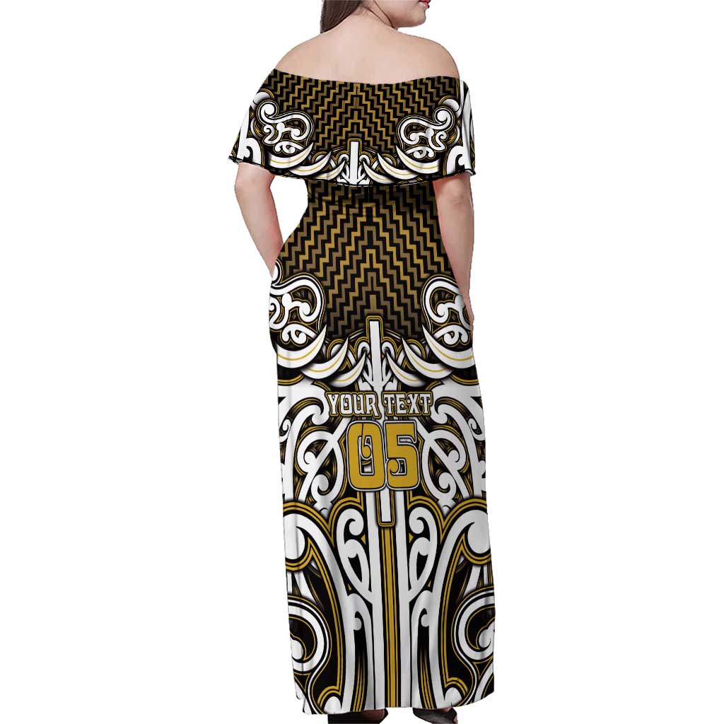 Custom Aotearoa Taranaki Family Matching Off Shoulder Maxi Dress and Hawaiian Shirt Maori Tribal Pattern Mix Poutama