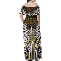 Custom Aotearoa Taranaki Family Matching Off Shoulder Maxi Dress and Hawaiian Shirt Maori Tribal Pattern Mix Poutama
