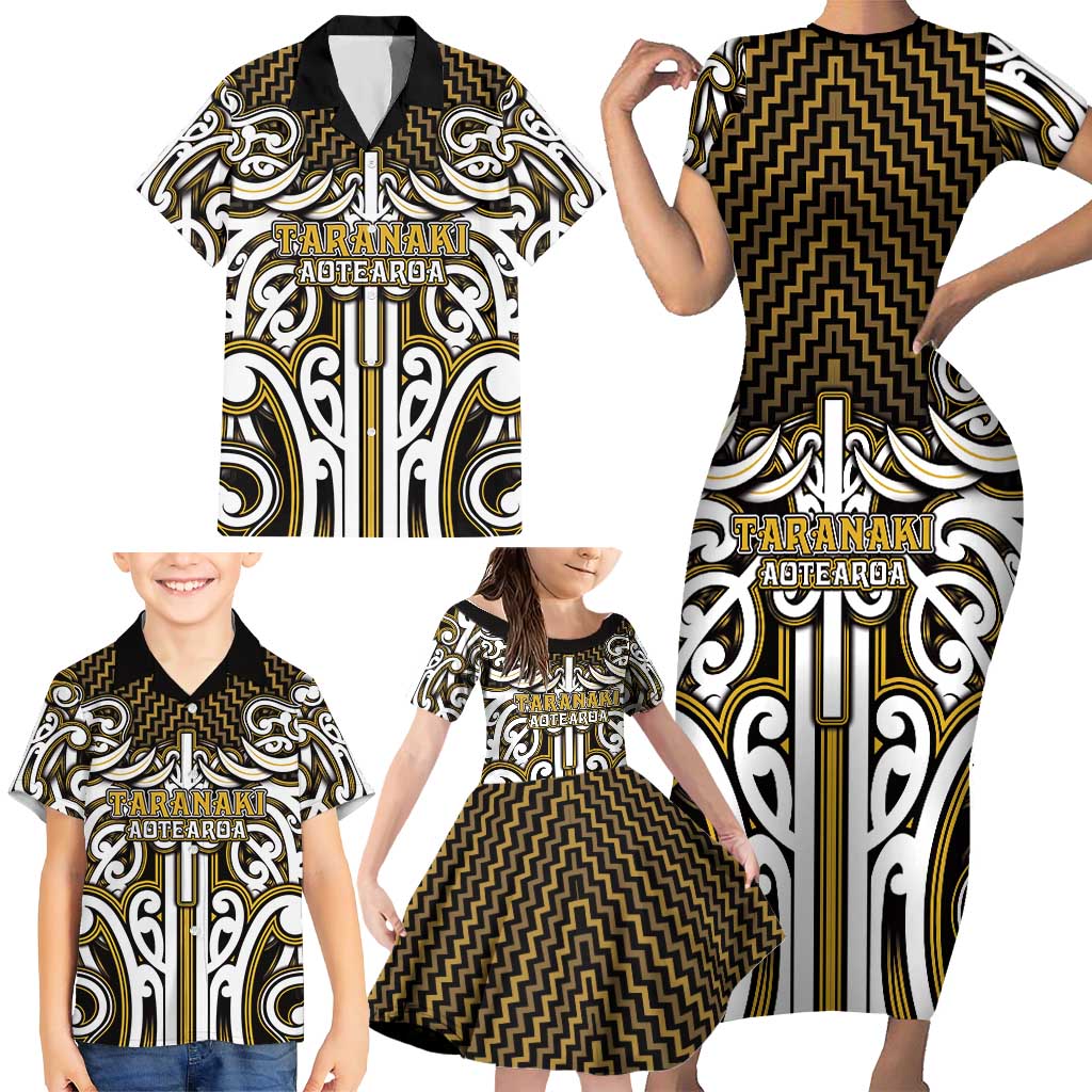 Custom Aotearoa Taranaki Family Matching Short Sleeve Bodycon Dress and Hawaiian Shirt Maori Tribal Pattern Mix Poutama
