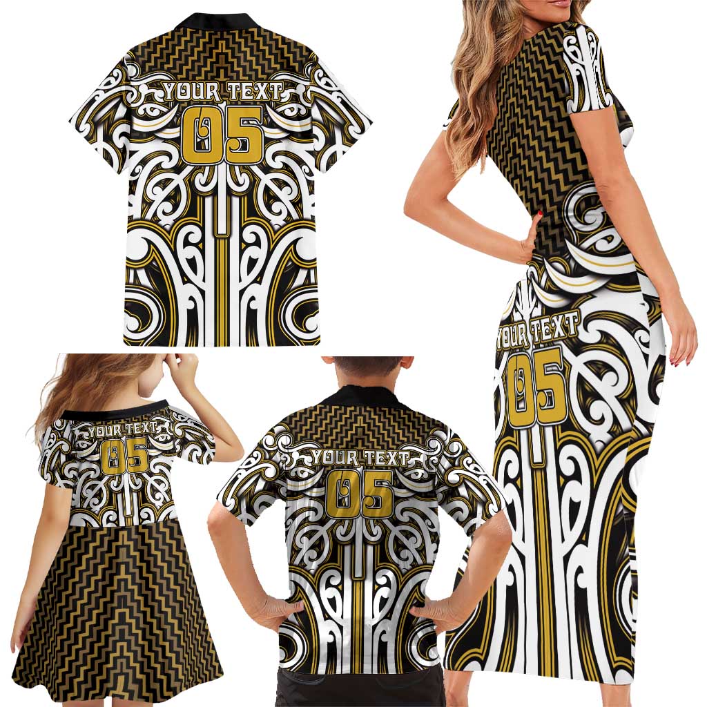 Custom Aotearoa Taranaki Family Matching Short Sleeve Bodycon Dress and Hawaiian Shirt Maori Tribal Pattern Mix Poutama