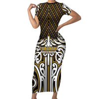 Custom Aotearoa Taranaki Family Matching Short Sleeve Bodycon Dress and Hawaiian Shirt Maori Tribal Pattern Mix Poutama