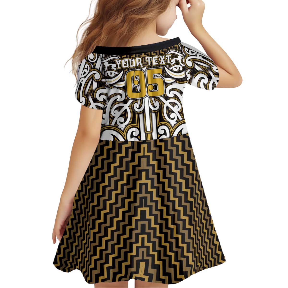 Custom Aotearoa Taranaki Kid Short Sleeve Dress Maori Tribal Pattern Mix Poutama LT05 - Polynesian Pride