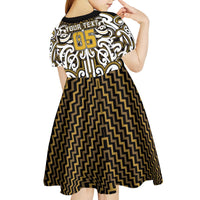 Custom Aotearoa Taranaki Kid Short Sleeve Dress Maori Tribal Pattern Mix Poutama LT05 - Polynesian Pride