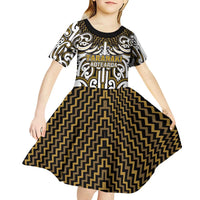 Custom Aotearoa Taranaki Kid Short Sleeve Dress Maori Tribal Pattern Mix Poutama LT05 - Polynesian Pride
