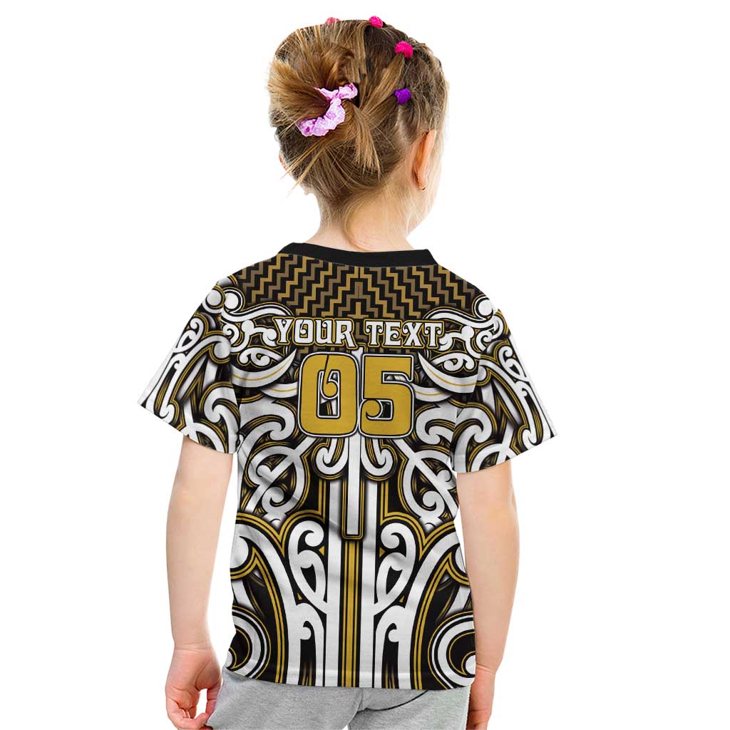 Custom Aotearoa Taranaki Kid T Shirt Maori Tribal Pattern Mix Poutama