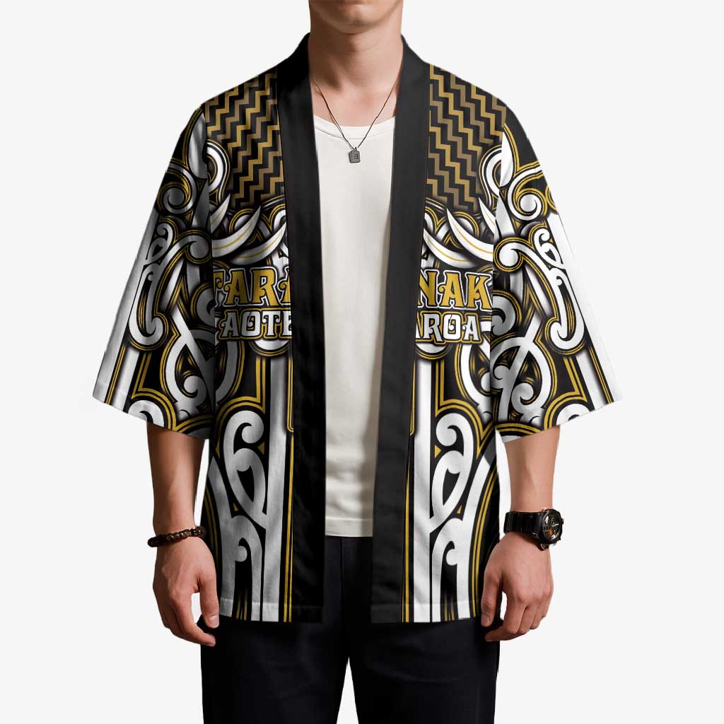 Custom Aotearoa Taranaki Kimono Maori Tribal Pattern Mix Poutama