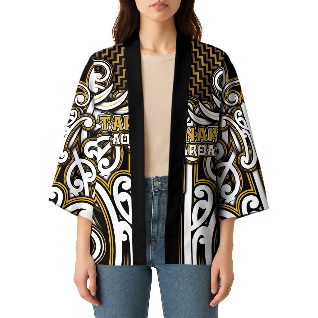 Custom Aotearoa Taranaki Kimono Maori Tribal Pattern Mix Poutama