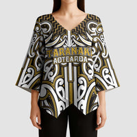 Custom Aotearoa Taranaki Kimono Sleeve Blouse Maori Tribal Pattern Mix Poutama