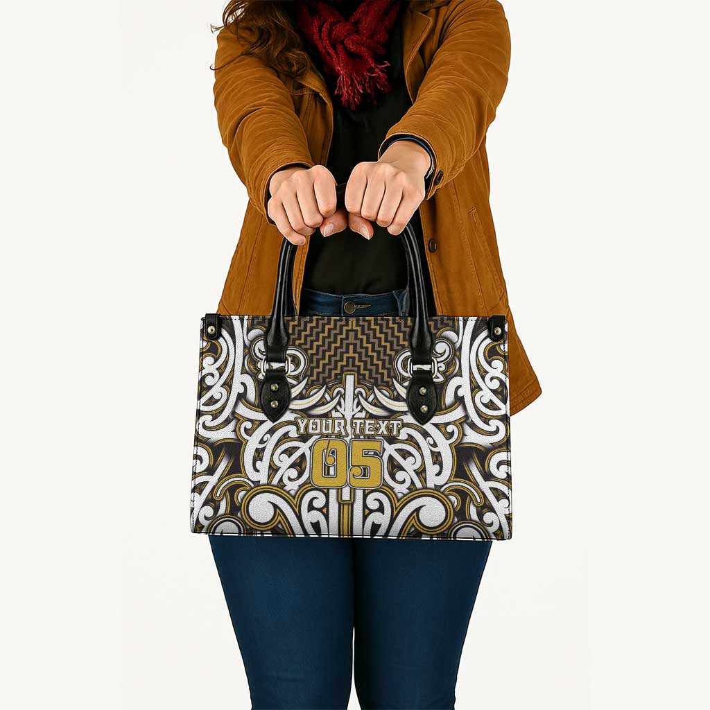 Custom Aotearoa Taranaki Leather Bag Maori Tribal Pattern Mix Poutama